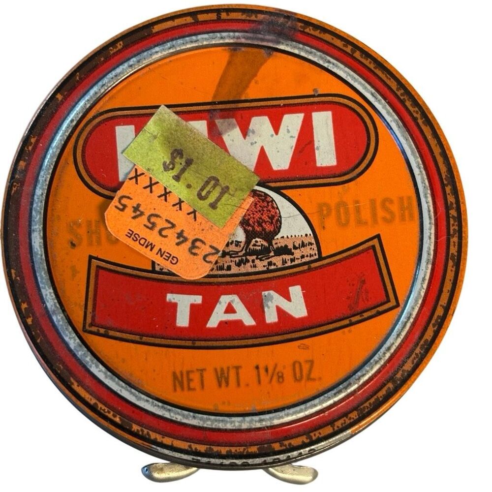Vintage KIWI Tan Shoe Polish Tin 1 1/8 Oz Douglassville PA
